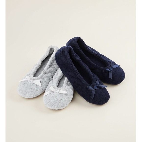 isotoner Shoes - Isotoner Womens 2 Pack Microterry Ballerina Slippers Grey Quilted Navy Blue XL